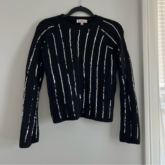 Nanette Lepore Black Sequin Stripe Sweater - Picture 2 of 6